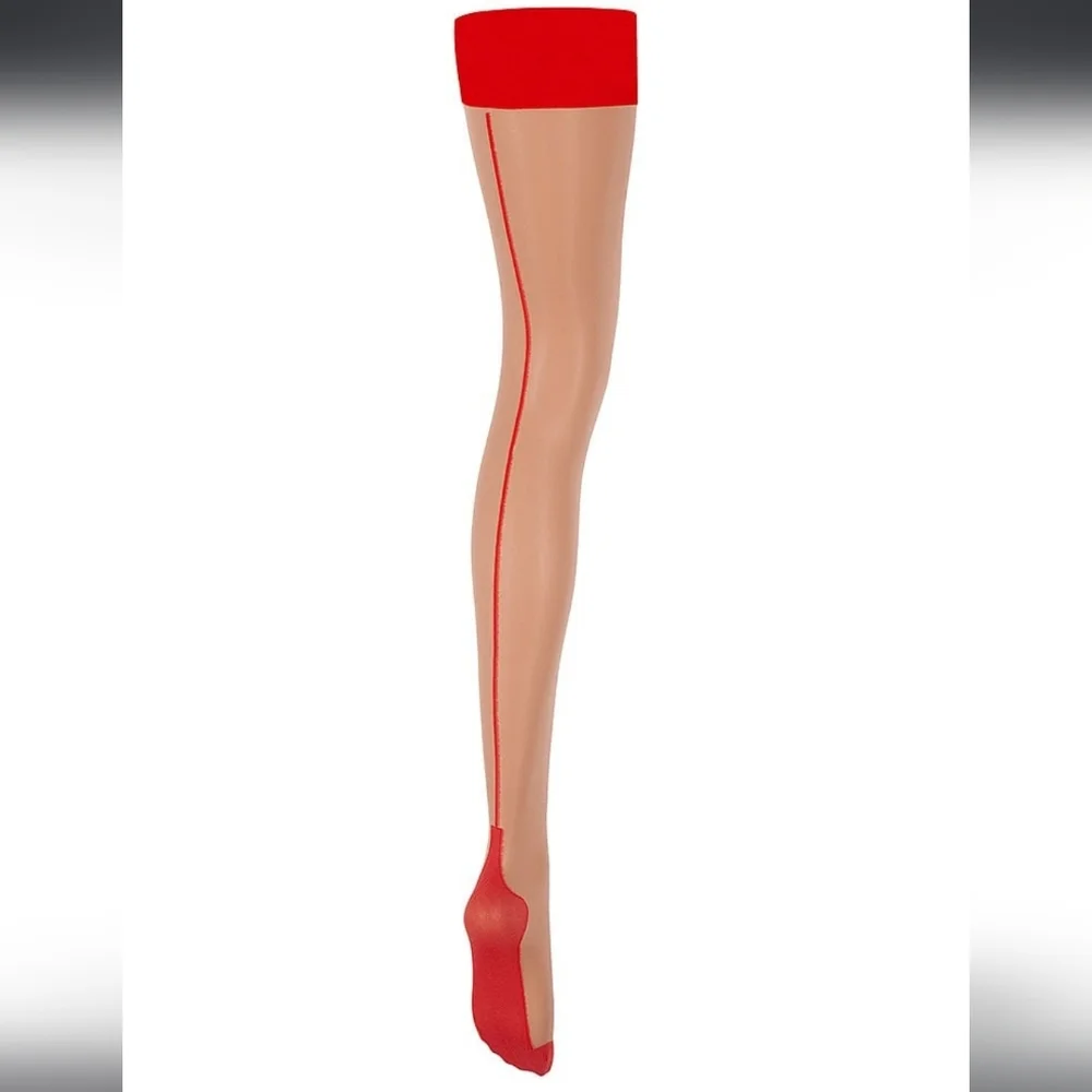 Bluebella Back Seam Lace Top Stockings Red New